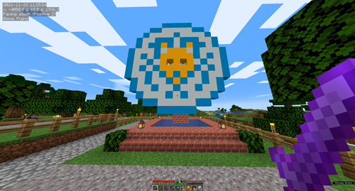 The Leicester City logo as a statue in Minecraft